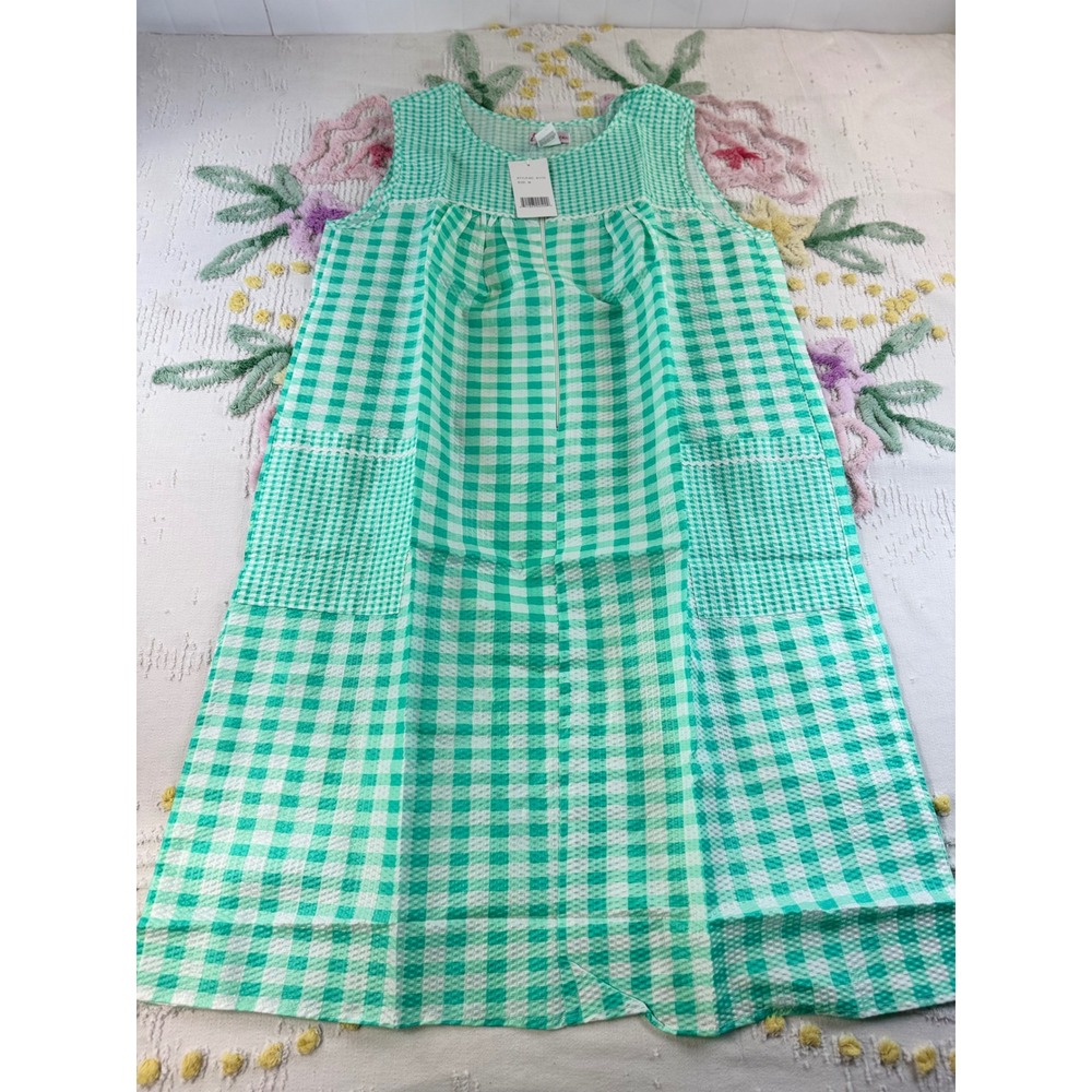 Lati Fashion Mint Green Gingham Sleeveless Zip Duster House Dress 61110 Womens M